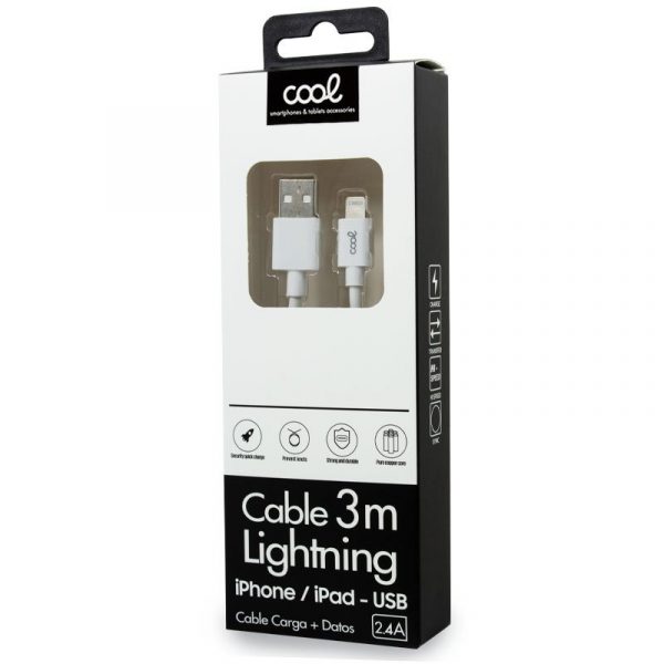 Cable USB Compatible COOL Lightning para iPhone / iPad (3 metros) Blanco - Imagen 2