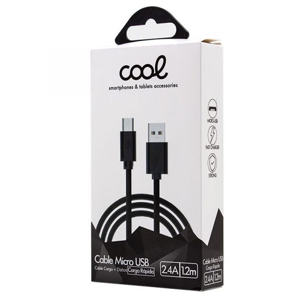 Cable USB Compatible COOL Universal (micro-usb) 1.2 metros Negro 2.4 Amp - Imagen 2