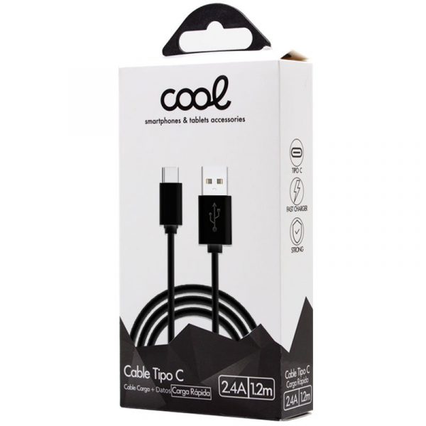 Cable USB Compatible COOL Universal TIPO-C (1.2 metros) Negro 2.4 Amp - Imagen 2