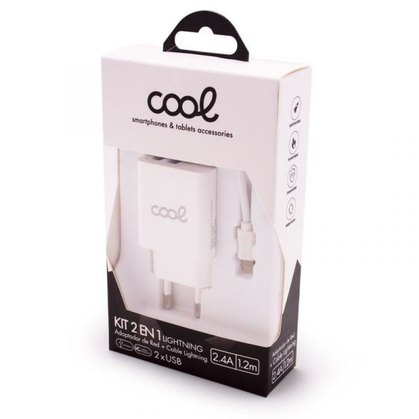 Cargador Red para iPhone COOL 2 x USB + Cable Lightning 1,2m (2.4 Amp) - Imagen 2