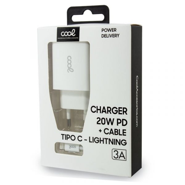 Cargador Red para iPhone COOL Entrada TIPO-C PD + Cable Tipo C - Lightning 1,2 metros (20W) - Imagen 2