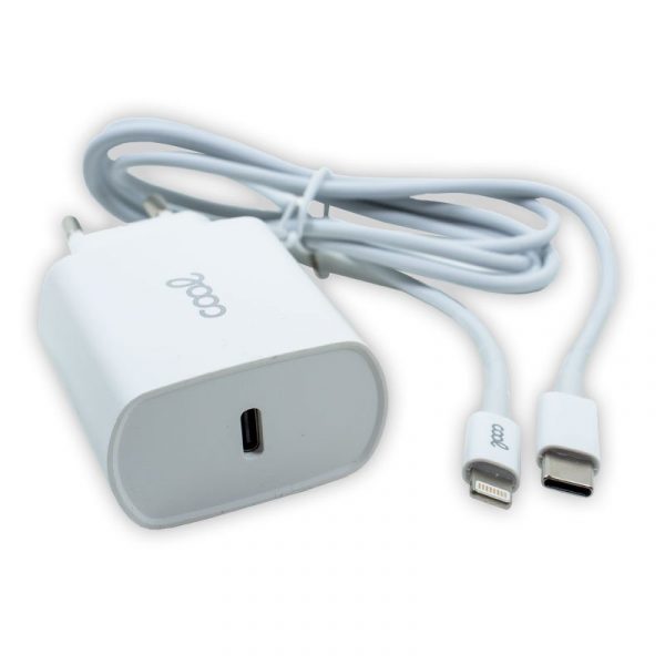 Cargador Red para iPhone COOL Entrada TIPO-C PD + Cable Tipo C - Lightning 1,2 metros (20W) - Imagen 3