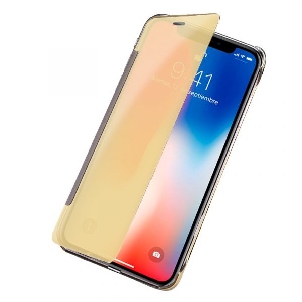 Funda COOL Flip Cover para iPhone X / iPhone XS Clear View Dorado - Imagen 2