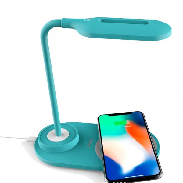 Lámpara LED + Base Carga Inalámbrica Qi COOL Celeste - Imagen 2