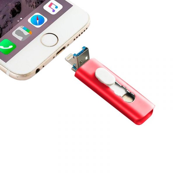 Pen Drive USB x32 GB COOL (3 en 1) Lightning / Tipo-C / USB Rojo - Imagen 2