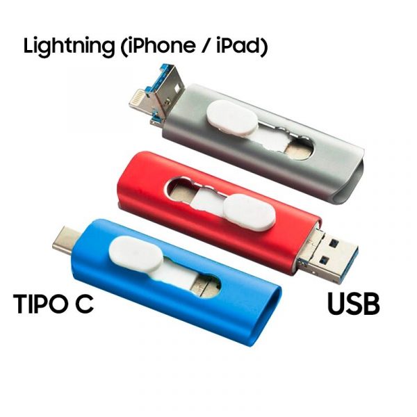 Pen Drive USB x32 GB COOL (3 en 1) Lightning / Tipo-C / USB Rojo - Imagen 3