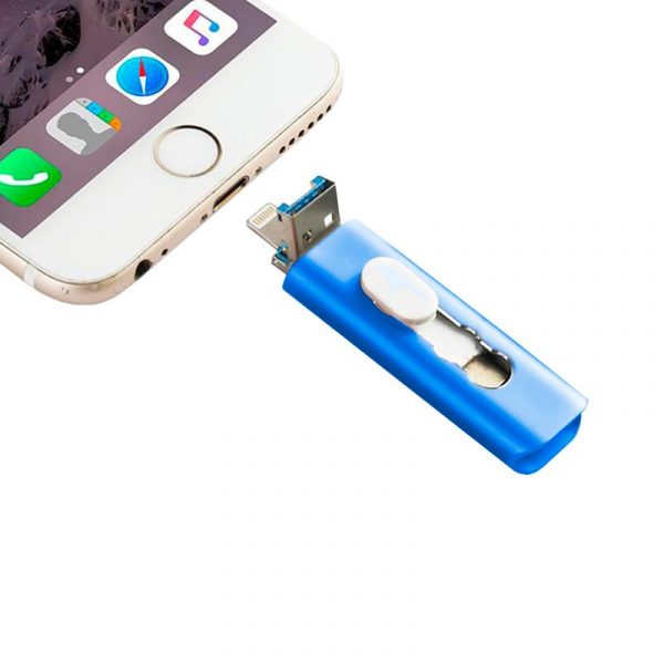 Pen Drive USB x64 GB COOL (3 en 1) Lightning / Tipo-C / USB Azul - Imagen 3