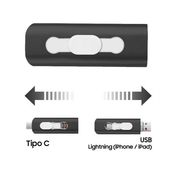 Pen Drive USB x64 GB COOL (3 En 1) Lightning / Tipo-C / USB Negro - Imagen 2