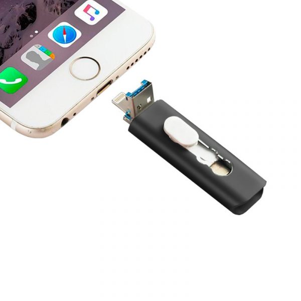 Pen Drive USB x64 GB COOL (3 En 1) Lightning / Tipo-C / USB Negro - Imagen 3